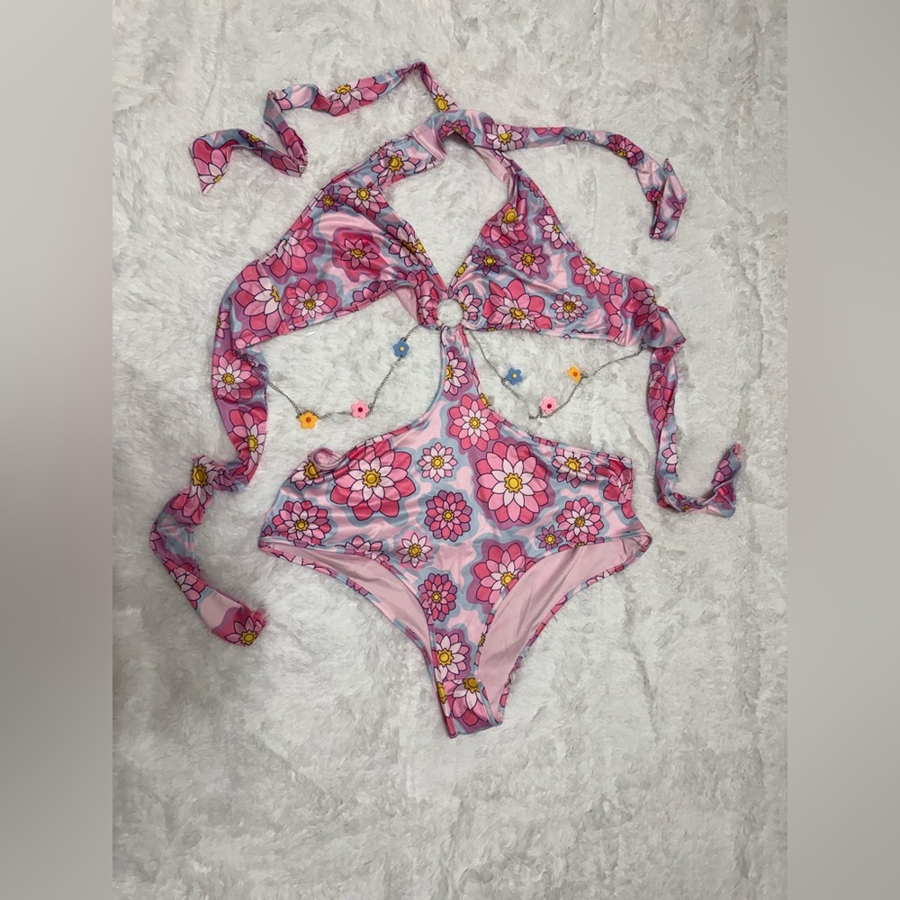 iHeartRaves Pink and Blue Floral Swimsuit